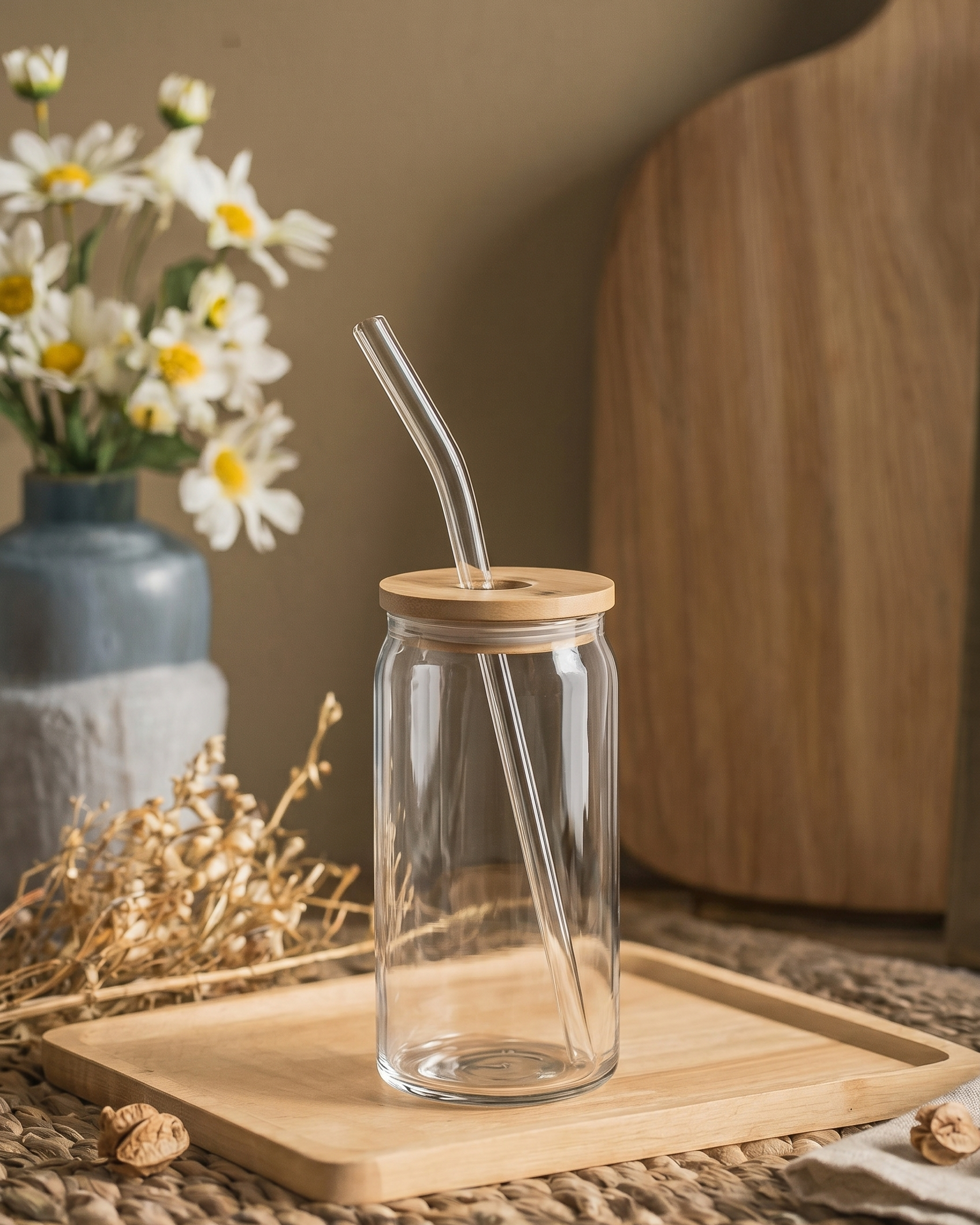 KAYYY - Can Glass Tumbler with Bamboo Lid & Straw