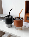 KAYYY - Glass Sipper Mug with Dual Lid & Leather Sleeve