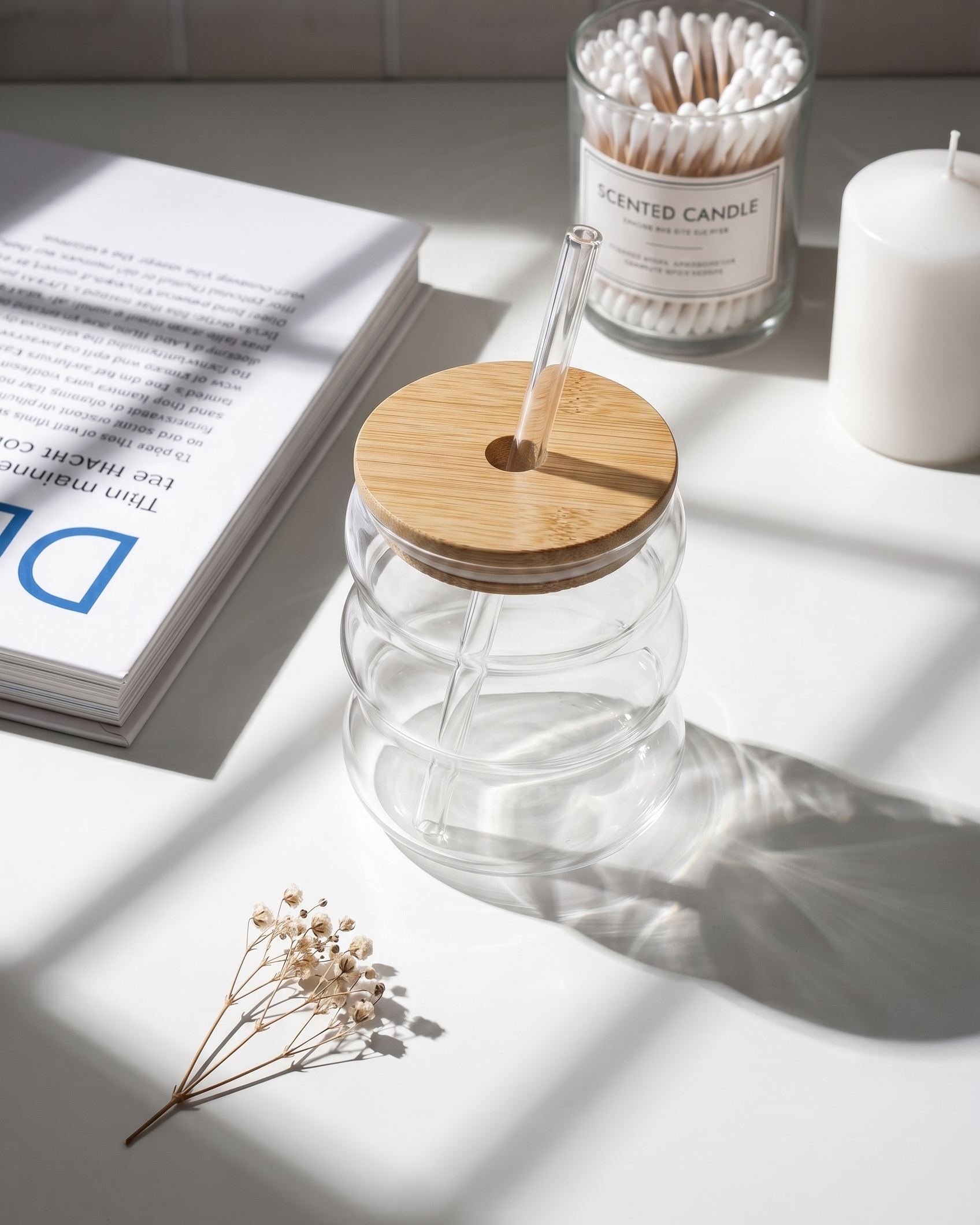 KAYYY - Bubble Glass Tumbler with Bamboo Lid & Straw