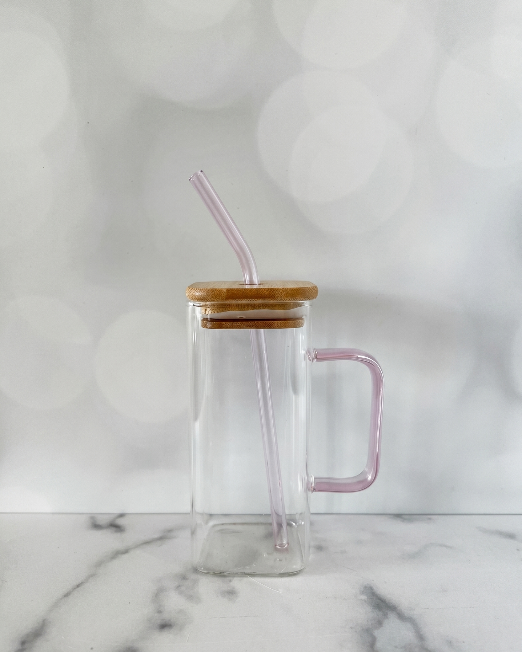KAYYY - Square Glass Tumbler with Bamboo Lid & Straw