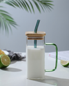 KAYYY - Square Glass Tumbler with Lid & Straw
