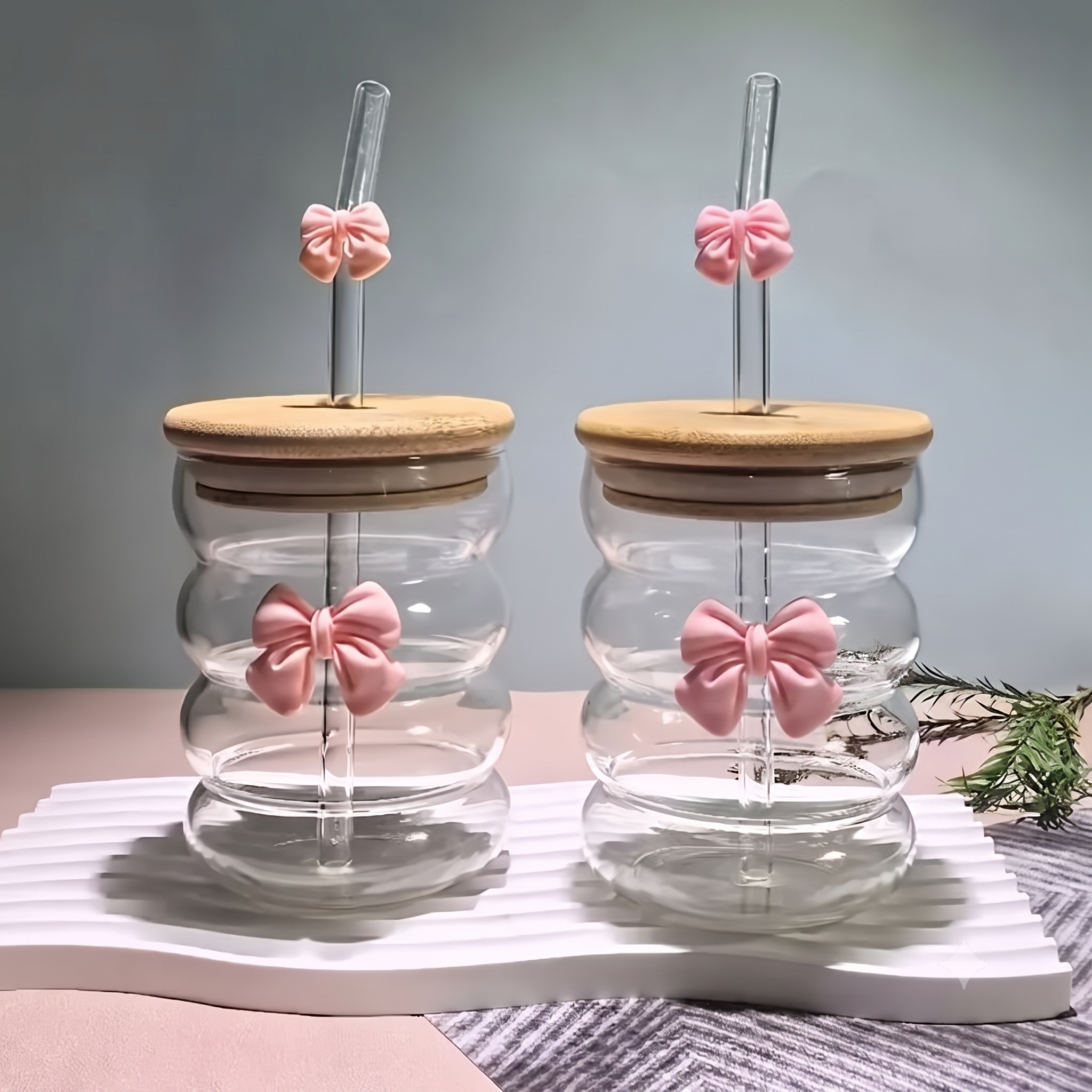 KAYYY - Bubble Glass Tumbler with Bamboo Lid & Straw