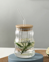 KAYYY - Wavy Glass Tumbler with Bamboo Lid & Straw