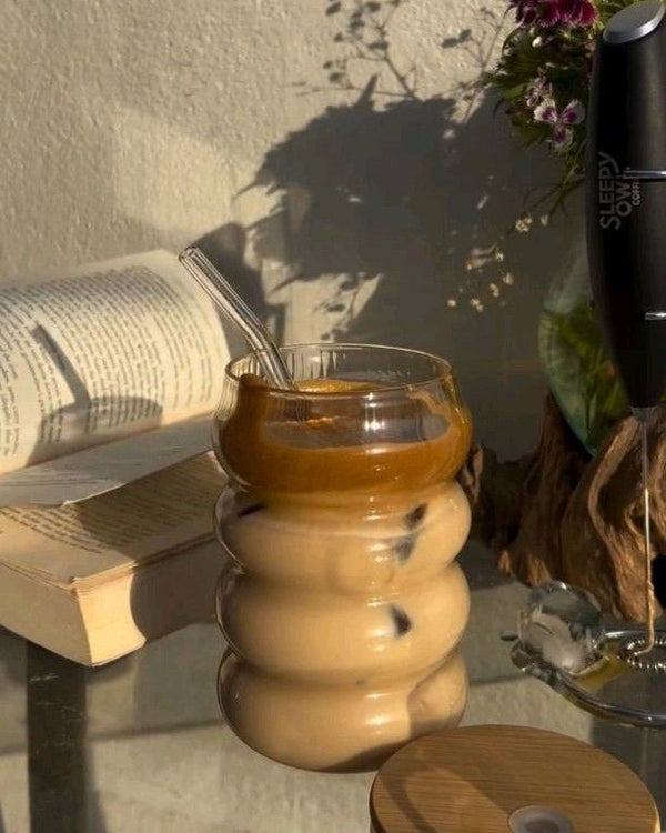 KAYYY - Bubble Glass Tumbler with Bamboo Lid & Straw