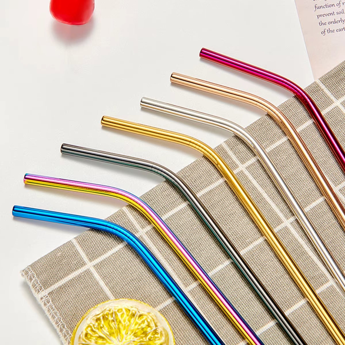 Reusable Stainless Steel Metal Straw | 8.5" Drink Straw with Cleaning Brush
