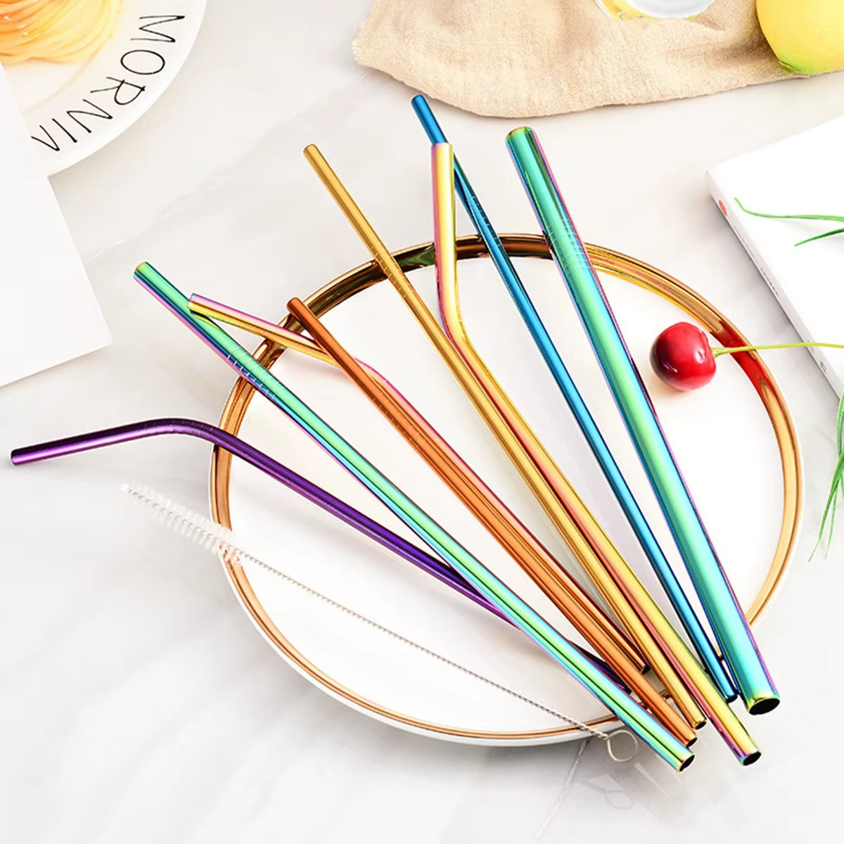Reusable Stainless Steel Metal Straw | 8.5" Drink Straw with Cleaning Brush