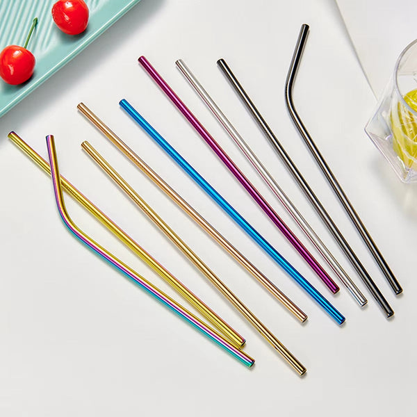 Reusable Stainless Steel Metal Straw | 8.5" Drink Straw with Cleaning Brush