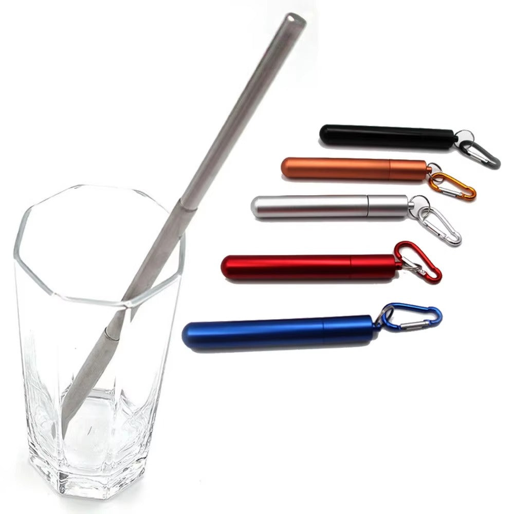 Portable Telescopic Metal Straw Set | Reusable Stainless Steel Travel Straw & Case