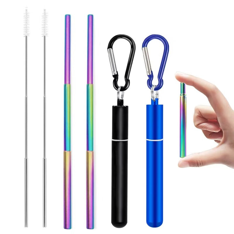 Portable Telescopic Metal Straw Set | Reusable Stainless Steel Travel Straw & Case