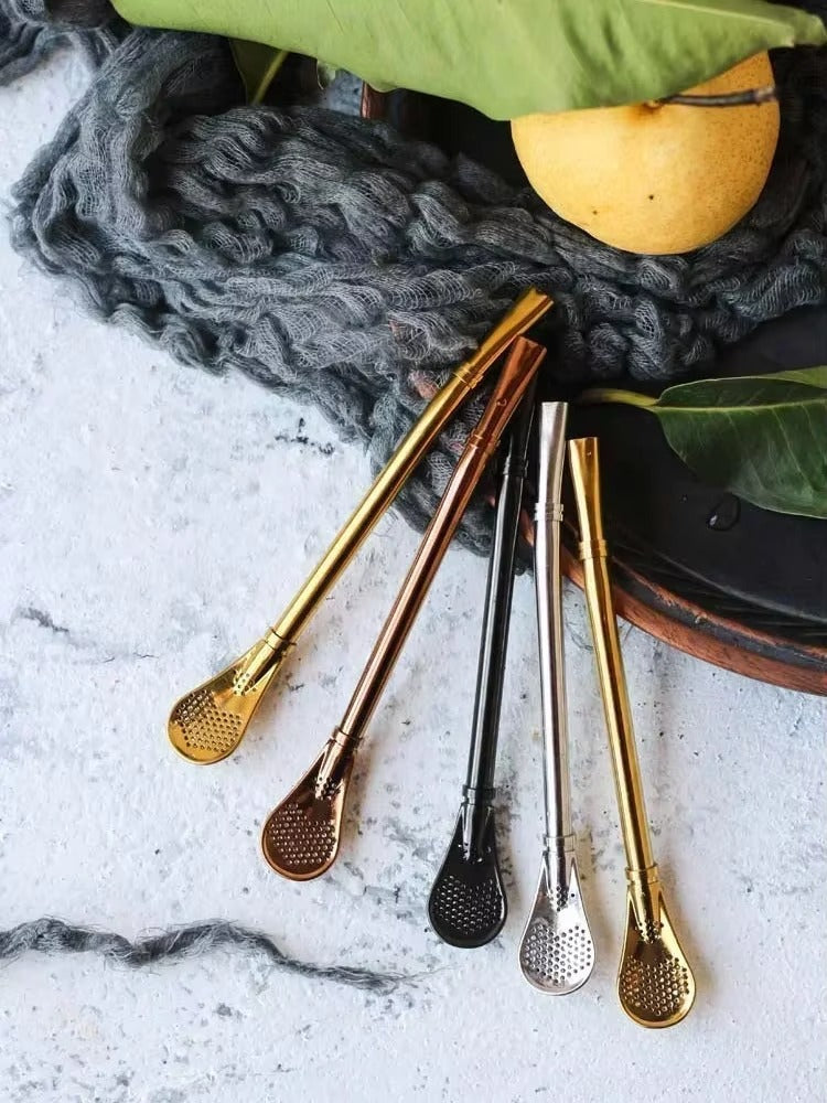 4-Pack Yerba Mate Bombilla Straws | 304 Stainless Steel Filter & Cleaning Brush