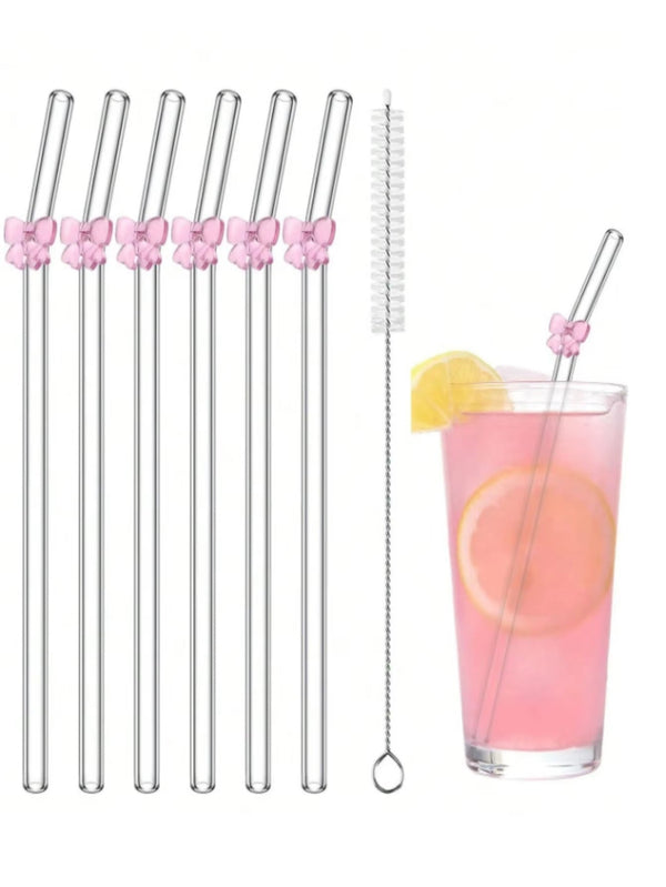 Cute Pink Bowknot Glass Straws | Reusable