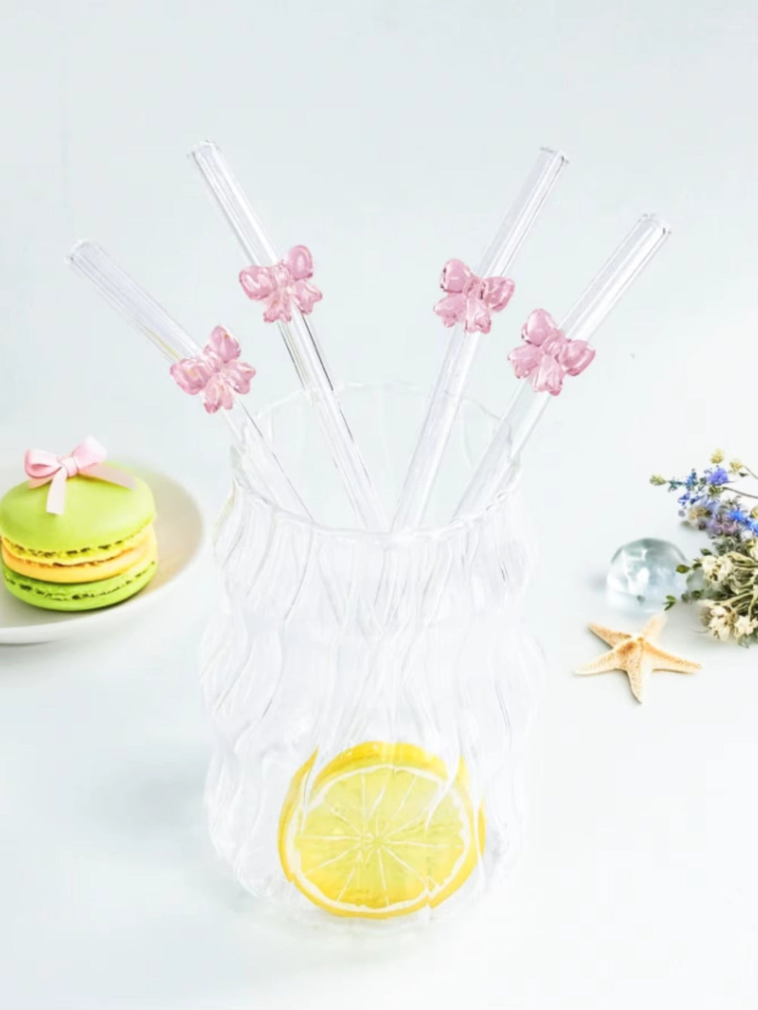 Cute Pink Bowknot Glass Straws | Reusable