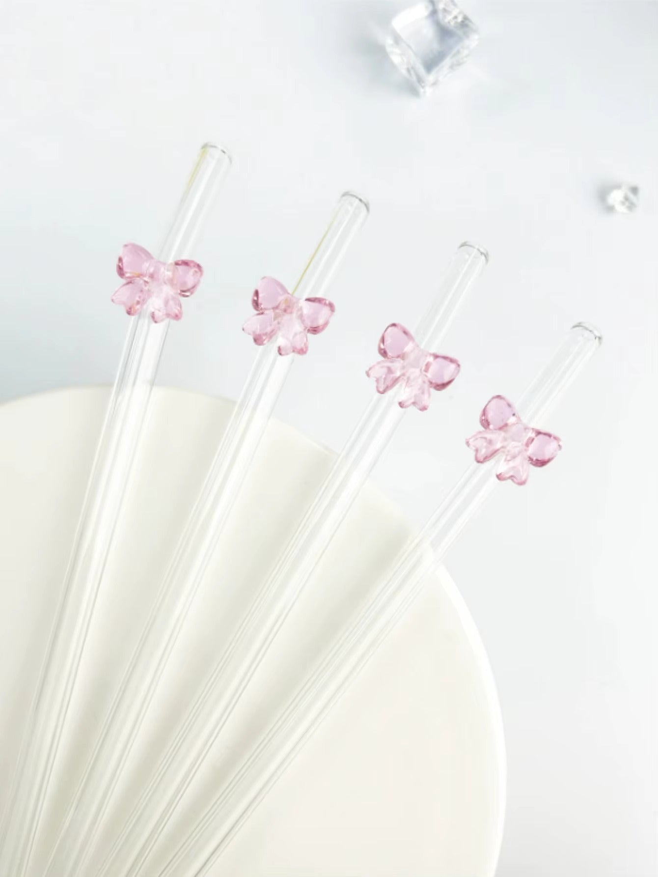 Cute Pink Bowknot Glass Straws | Reusable