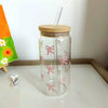 KAYYY - Pink Bow Glass Tumbler with Bamboo Lid & Straw