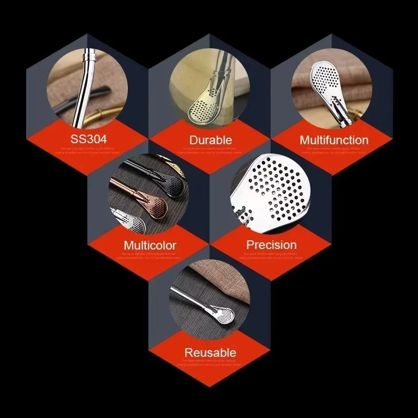 4-Pack Yerba Mate Bombilla Straws | 304 Stainless Steel Filter & Cleaning Brush