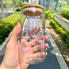 KAYYY - Pink Bow Glass Tumbler with Bamboo Lid & Straw