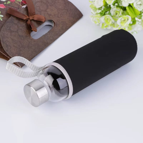 550ml Minimalist Glass Water Bottle | Shatterproof Sleeve & Lanyard