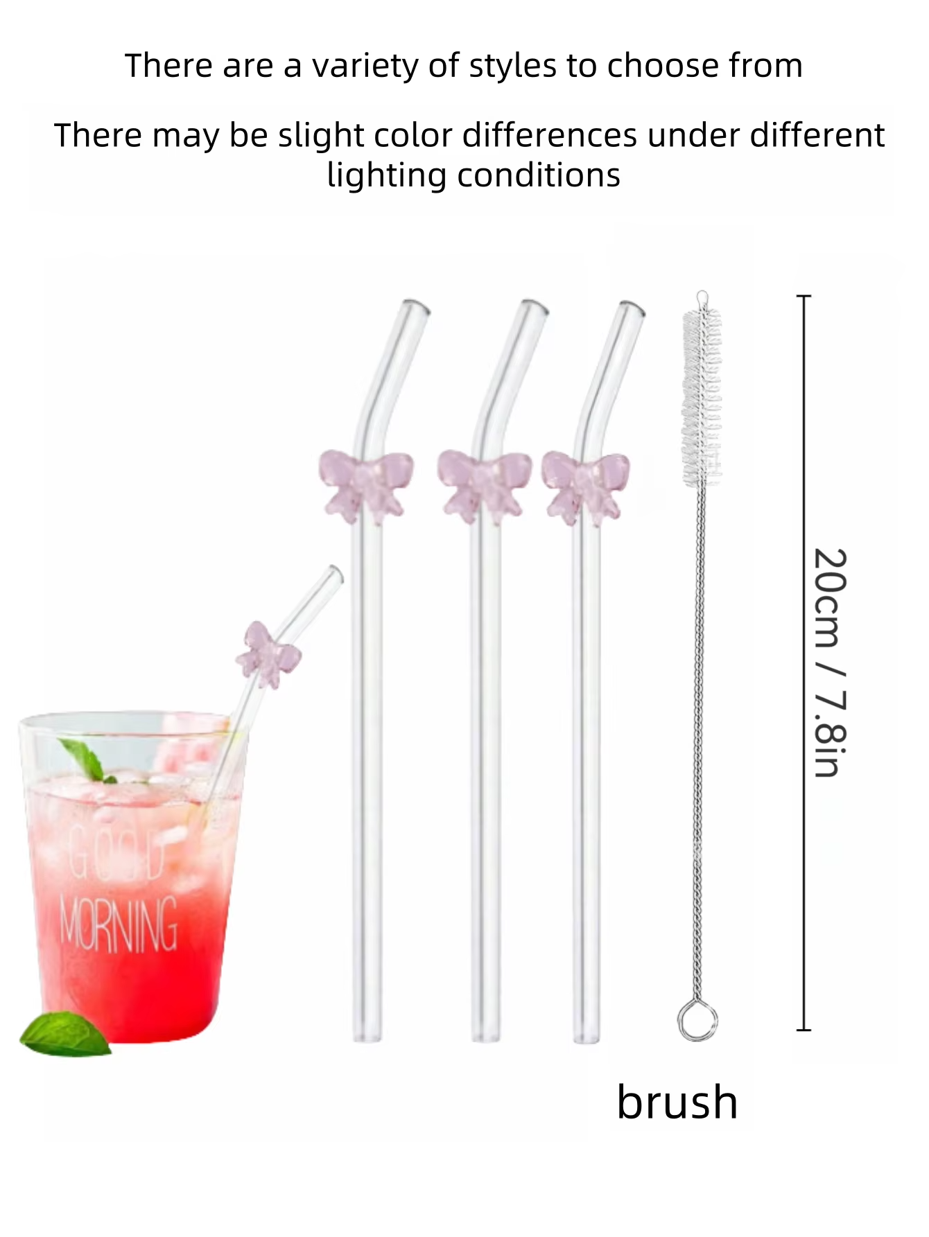 Cute Pink Bowknot Glass Straws | Reusable