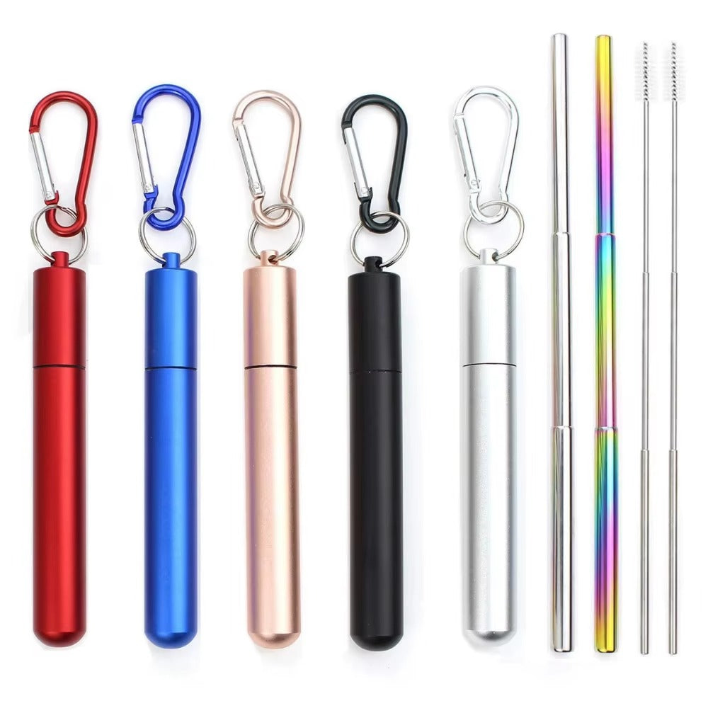 Portable Telescopic Metal Straw Set | Reusable Stainless Steel Travel Straw & Case