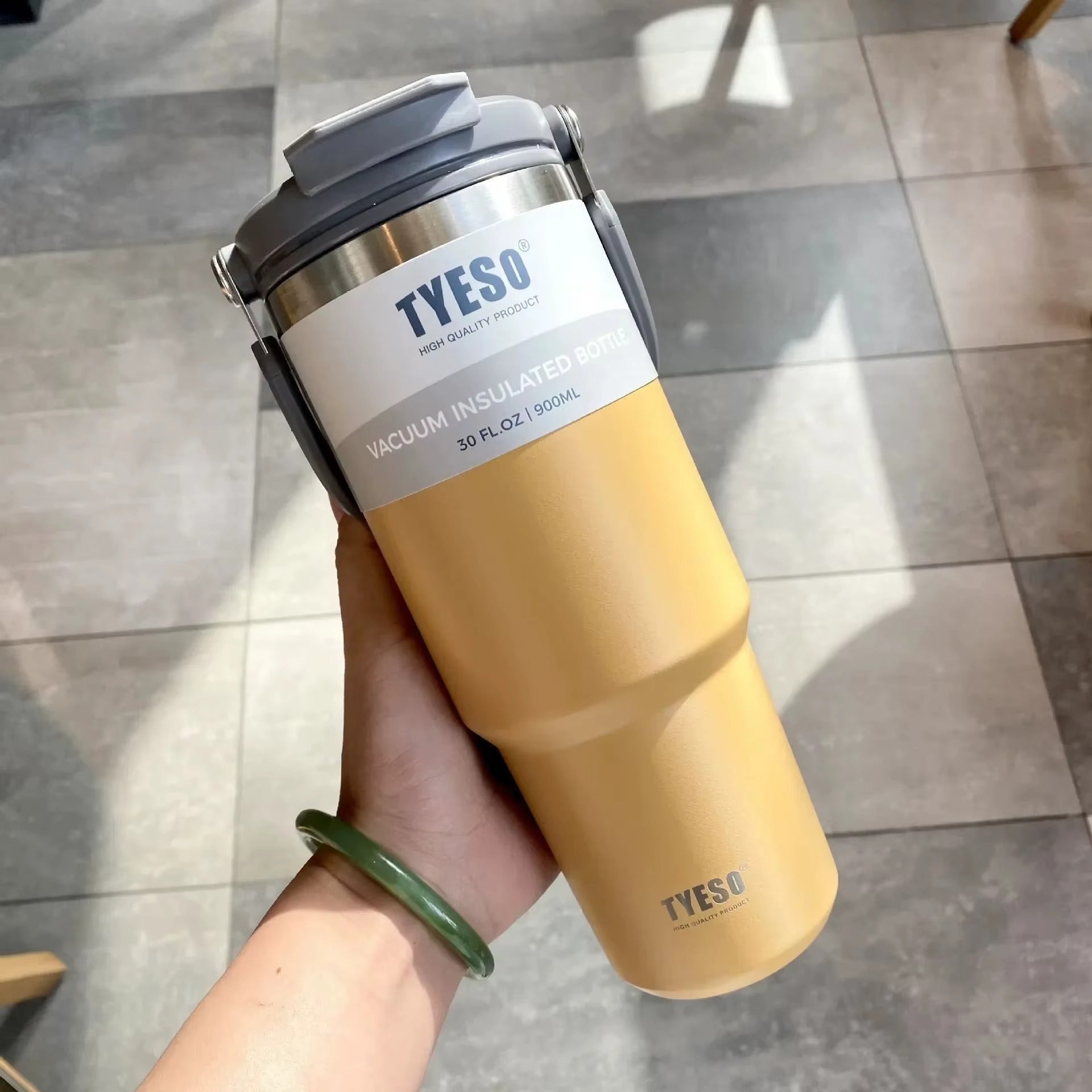 TYESO Insulated Travel Mug with Carry Handle | 600ml–1200ml Stainless Steel Tumbler