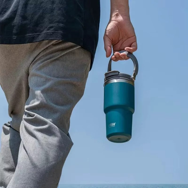 TYESO Insulated Travel Mug with Carry Handle | 600ml–1200ml Stainless Steel Tumbler
