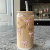 KAYYY - Pink Bow Glass Tumbler with Bamboo Lid & Straw