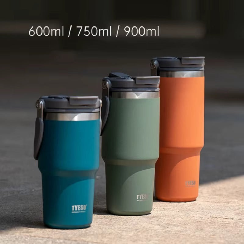 TYESO Insulated Travel Mug with Carry Handle | 600ml–1200ml Stainless Steel Tumbler