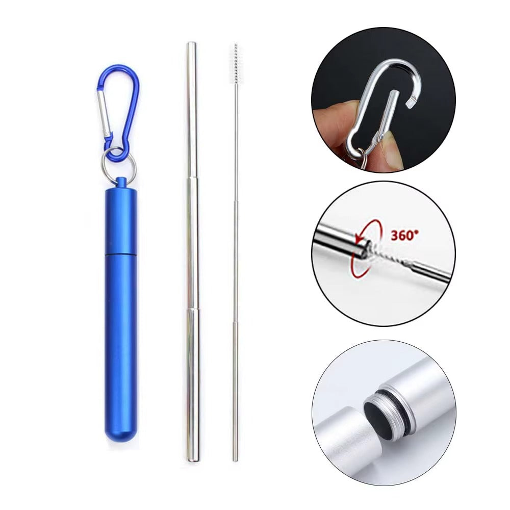 Portable Telescopic Metal Straw Set | Reusable Stainless Steel Travel Straw & Case