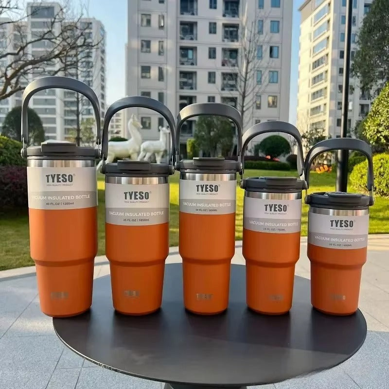 TYESO Insulated Travel Mug with Carry Handle | 600ml–1200ml Stainless Steel Tumbler