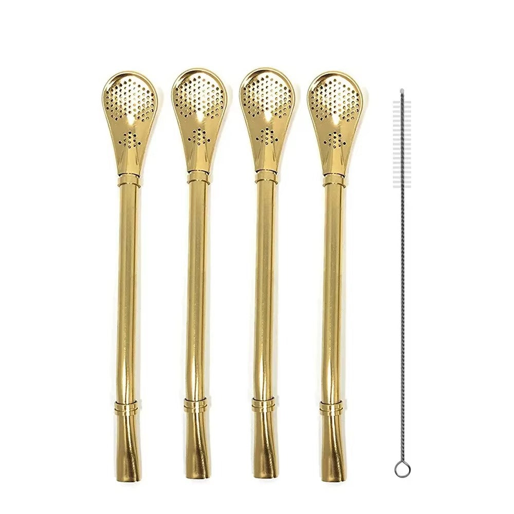 4-Pack Yerba Mate Bombilla Straws | 304 Stainless Steel Filter & Cleaning Brush