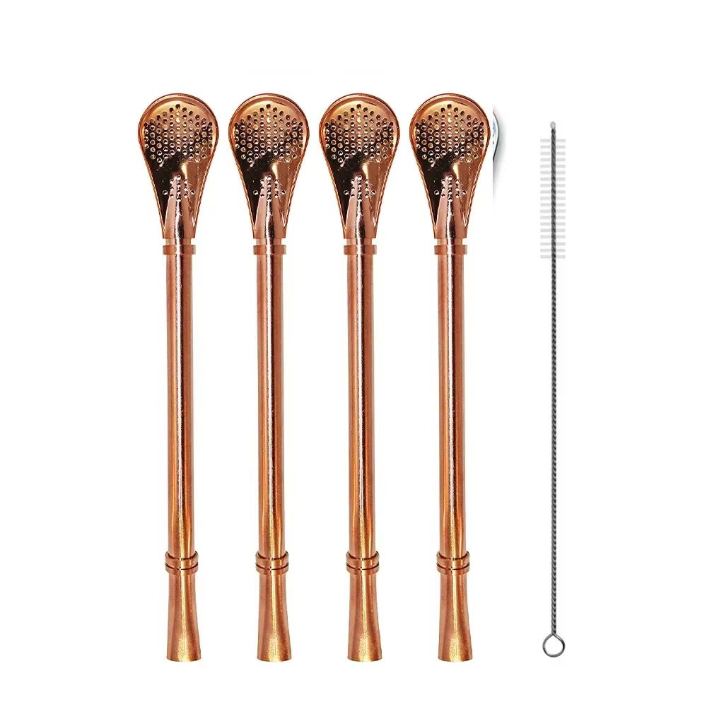 4-Pack Yerba Mate Bombilla Straws | 304 Stainless Steel Filter & Cleaning Brush