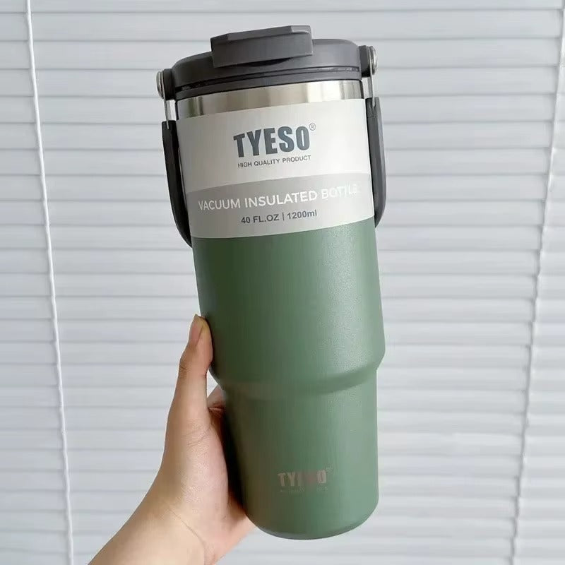 TYESO Insulated Travel Mug with Carry Handle | 600ml–1200ml Stainless Steel Tumbler