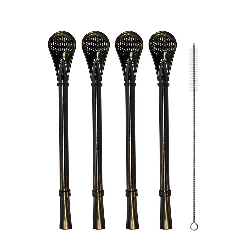 4-Pack Yerba Mate Bombilla Straws | 304 Stainless Steel Filter & Cleaning Brush