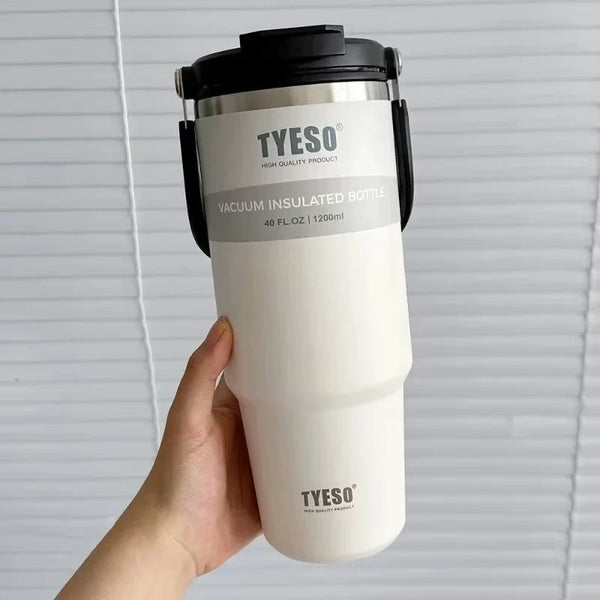 TYESO Insulated Travel Mug with Carry Handle | 600ml–1200ml Stainless Steel Tumbler
